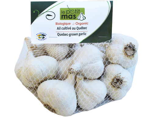 Ail du Québec biologique - Format 1 kilo - Fournisseur Le Petit Mas Ail certifié biologique du Québec (Canada). Le Petit Mas, producteur d'ail du Québec,  produit de l'ail en Estrie (Québec) certifié biologique depuis 1989.